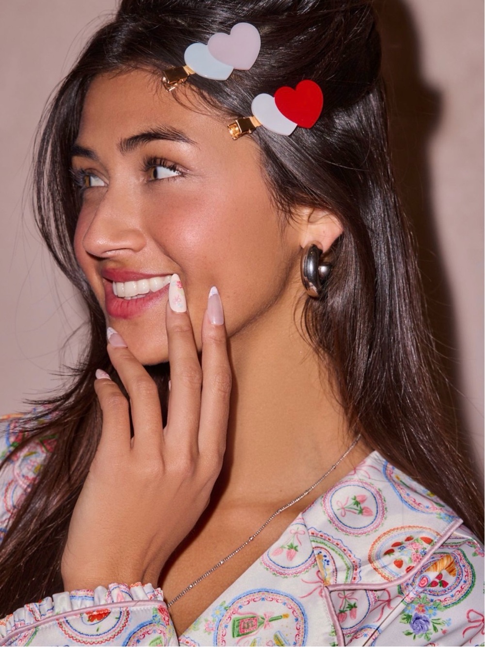 For Love & Lemons UO Exclusive Crease-Free Hair Clips Set Pastel Hearts NWT